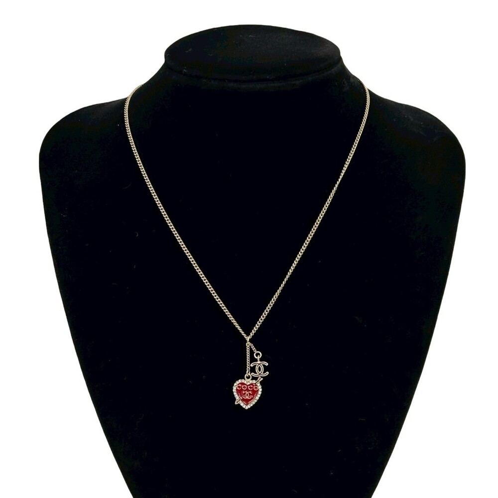 CHANEL Red Logo Necklace